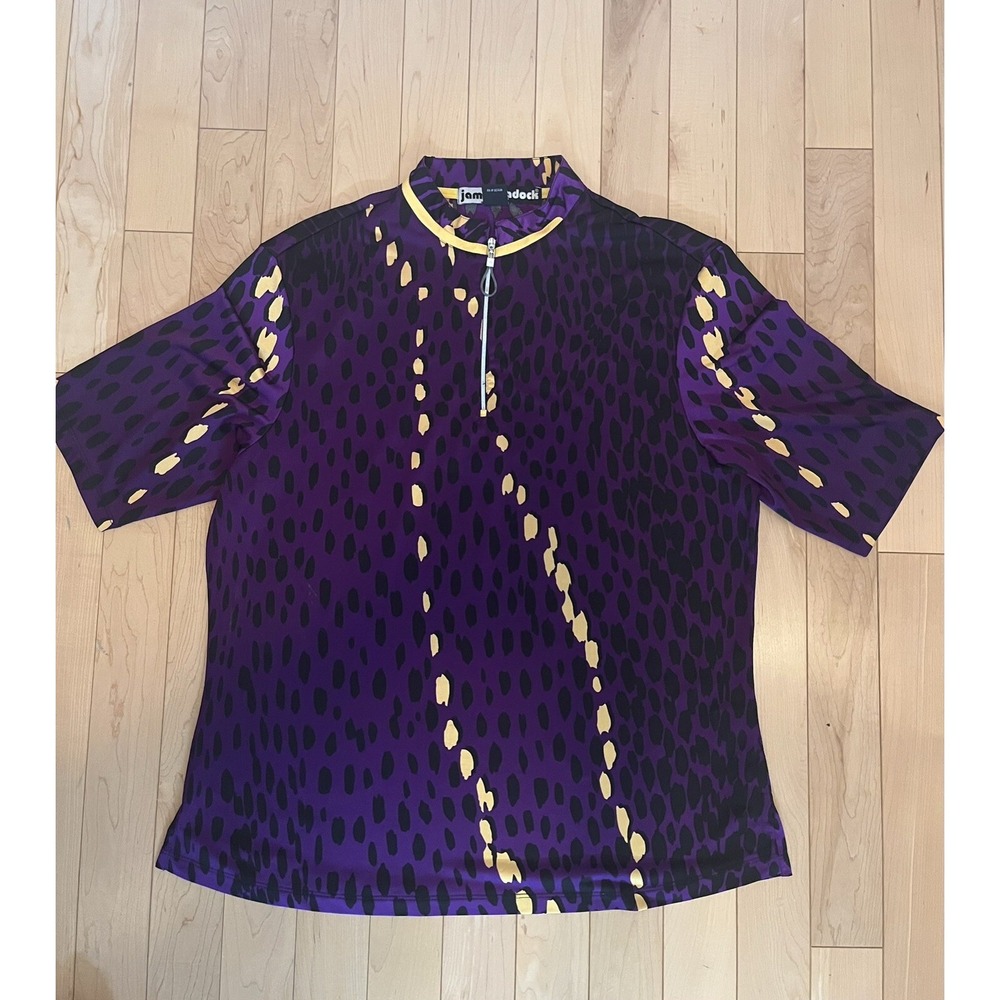 Jamie‎ Sadock Zip Polo Shirt - Purple/Yellow/Black- Large - Polyester/Spandex
